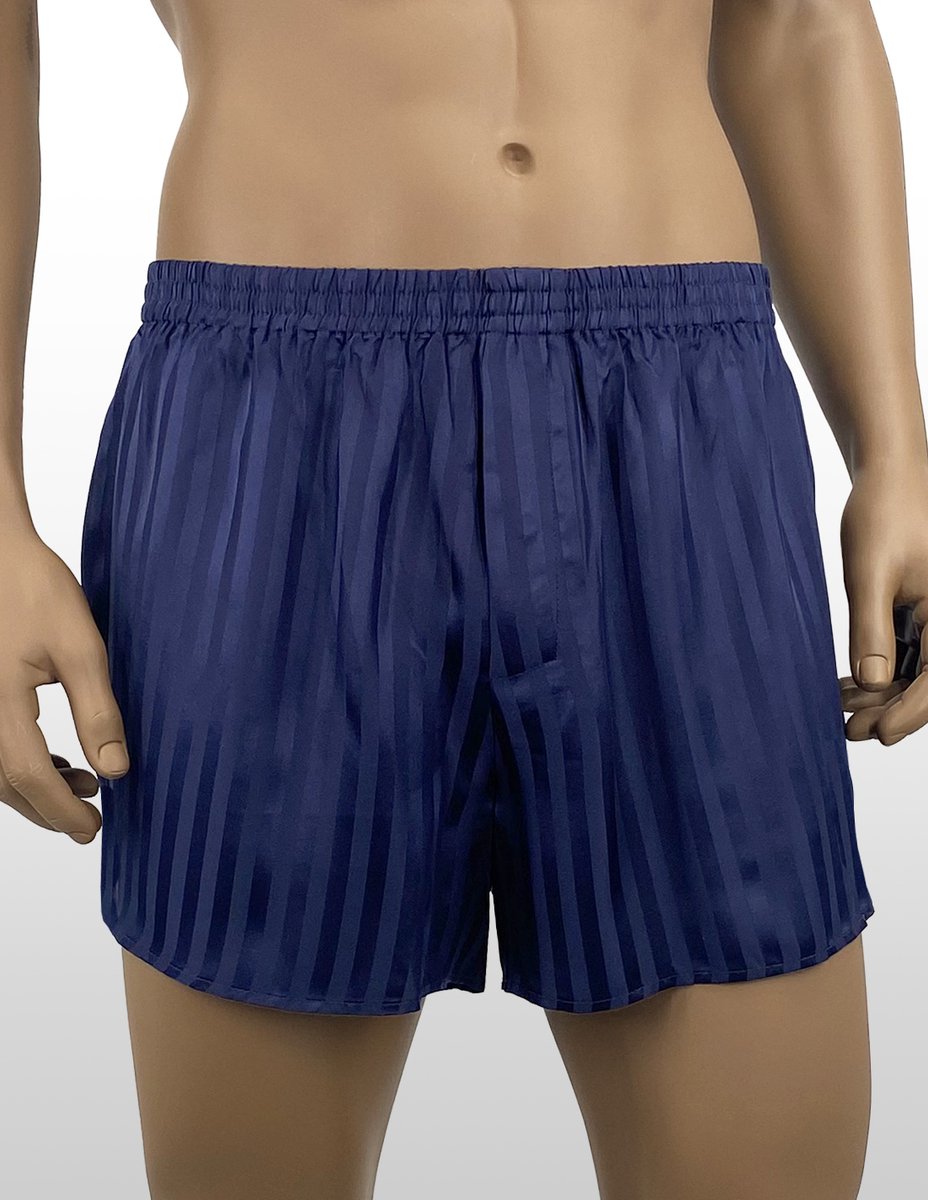 Zijden Boxershort - 100% Zijde - Exclusief Jacquard Stripe Design - Kleur Indigo Blauw - Maat M