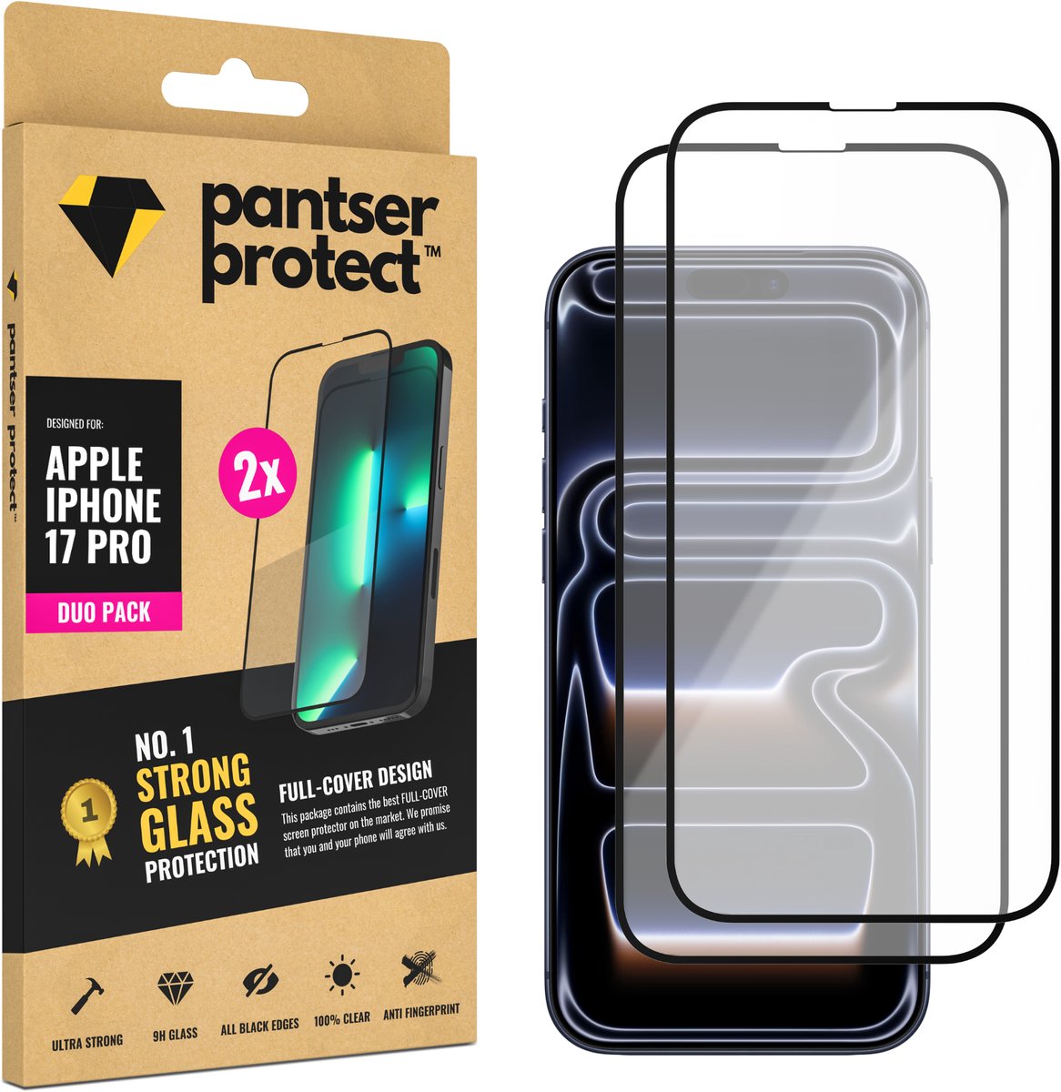 DUO-PACK - 2x Pantser Protect™ Glass Screenprotector Geschikt voor Apple IPhone 17 Pro - Case Friendly - Premium Pantserglas - Glazen Screen Protector