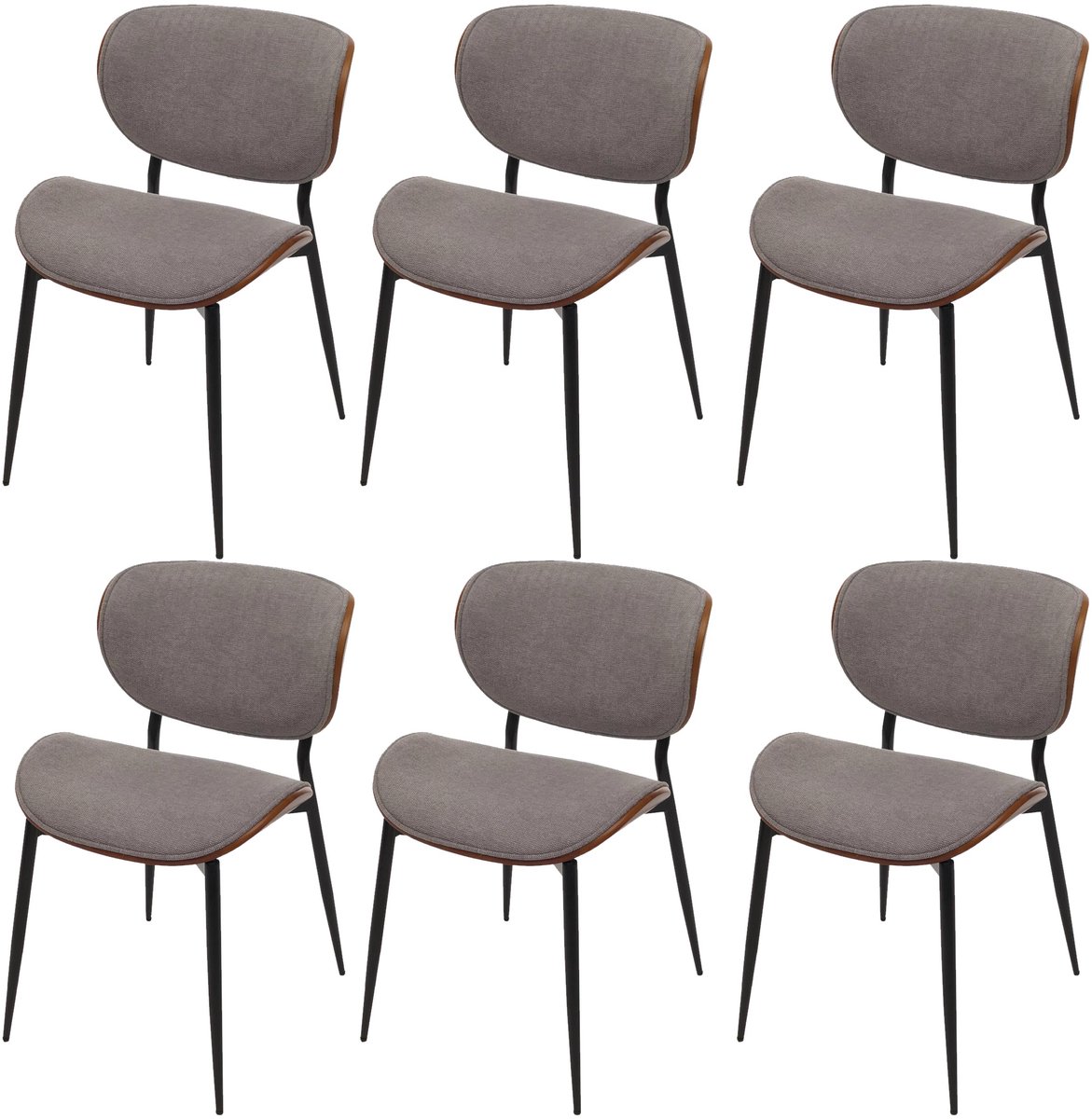 MCW Set van 6 eetkamerstoelen MCW-O45, gebogen hout met stoffen bekleding (370 g/m²), MVG-gecertificeerd ~ walnootlook, lichtgrijs