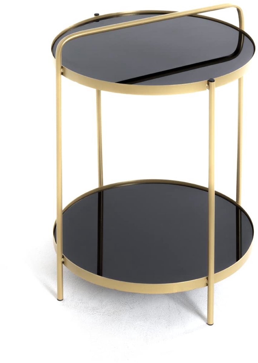 Azomor® Elegante ronde bijzettafel van metaal en glas in art-decostijl