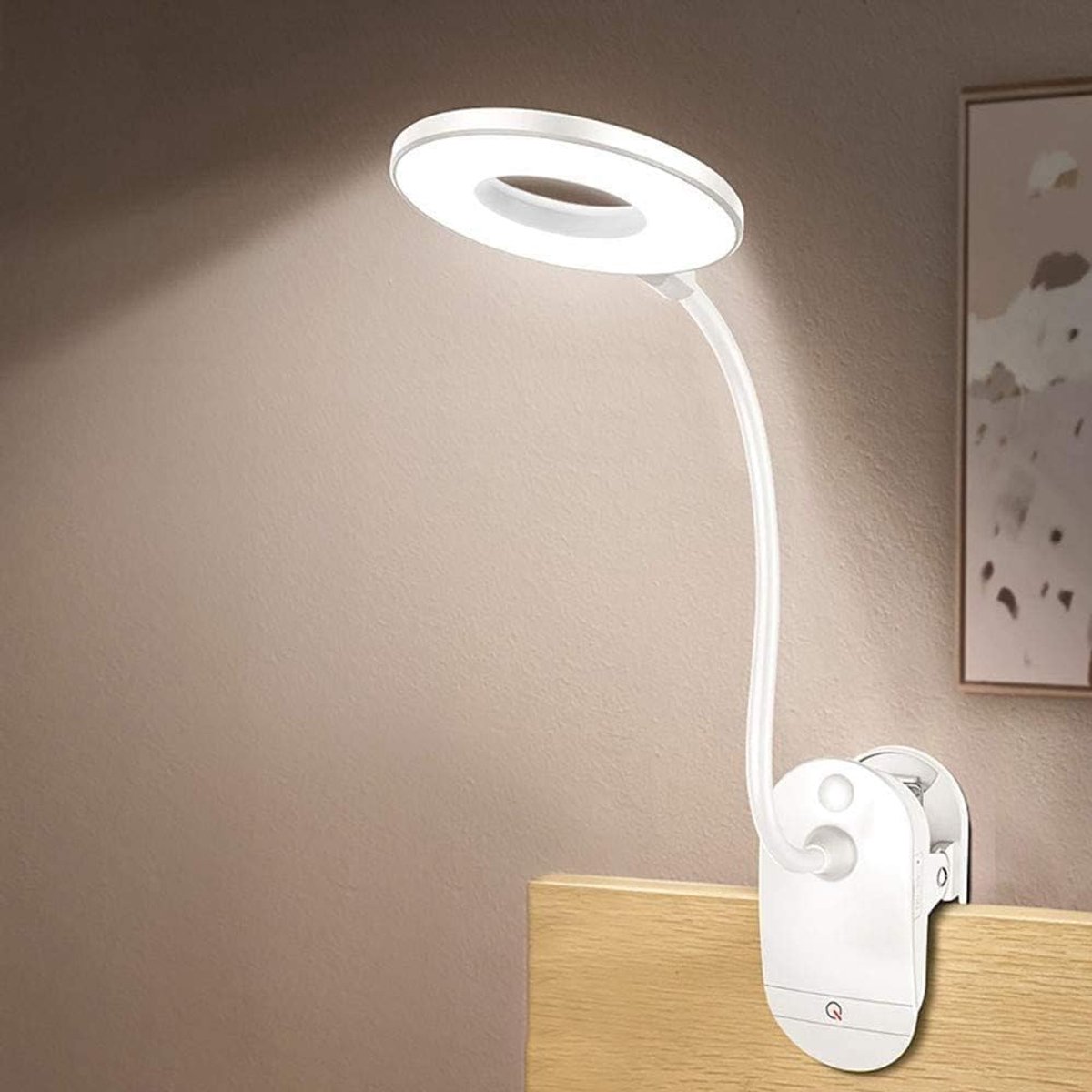 Daity Bureaulamp - klemlamp - werkt op batterijen - 3 helderheidsniveaus - oplaadbaar via USB - Lees- en studielamp - Oogvriendelijke clip-on bureaulamp