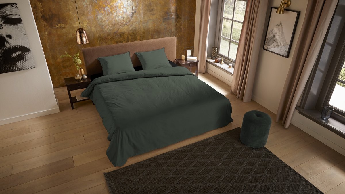 Pure dekbedovertrek effen kleur - Lits jumeaux 240x200/220 cm - Olijfgroen - Microvezel