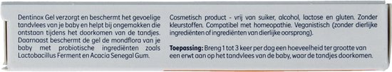 Dentinox Gel verzorgt en beschermt gevoelig tandvlees bij baby's. Bevat probiotische ingrediënten. Veganistisch.