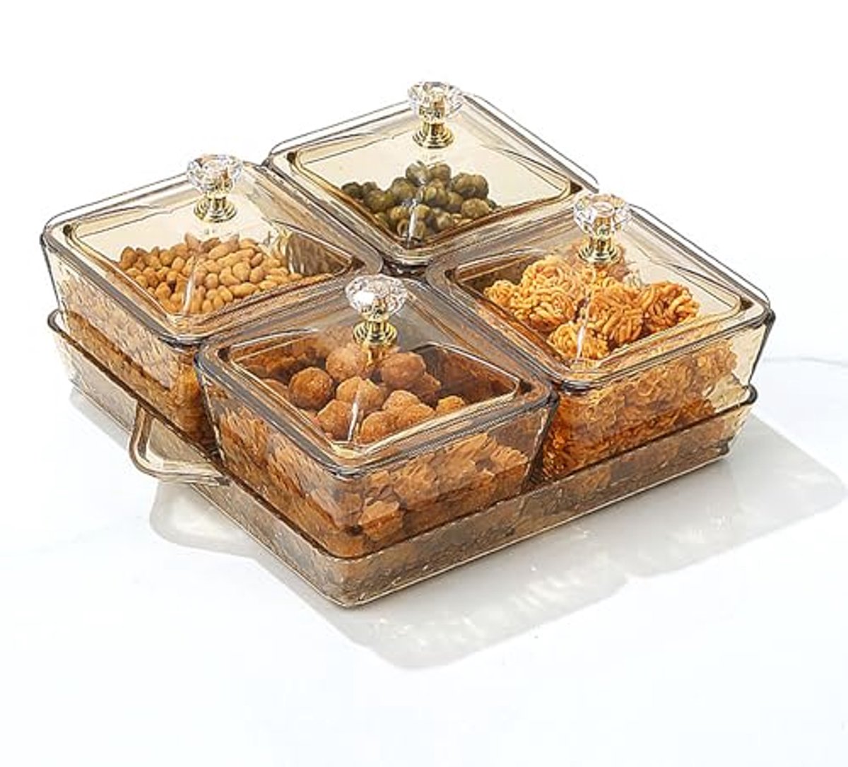 Transparant Snack Dienblad met Deksel en 4 Vakken