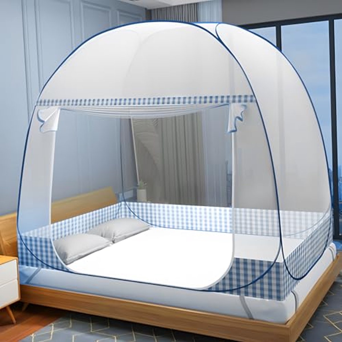 Dubbel Bed Muggennet met Ritsen - Vouwbaar en Draagbaar voor Kamers, Camping en Hotels