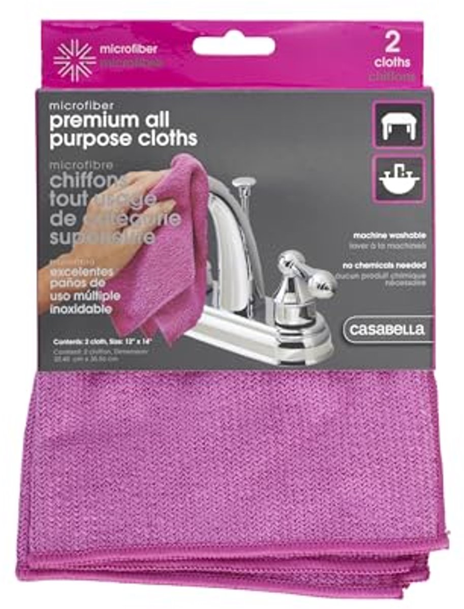 Microfiber Reinigingsdoeken 12" x 14" - Pack van 2 - Magenta