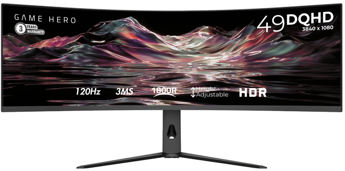 GAME HERO® 49 inch DQHD Curved Gaming Monitor - 120Hz - 3ms - VA (E-LED)