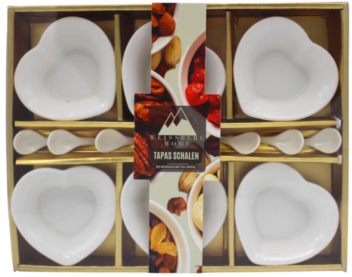Hartvormig schalen – 6-delige Tapas Schalen Set met Lepels