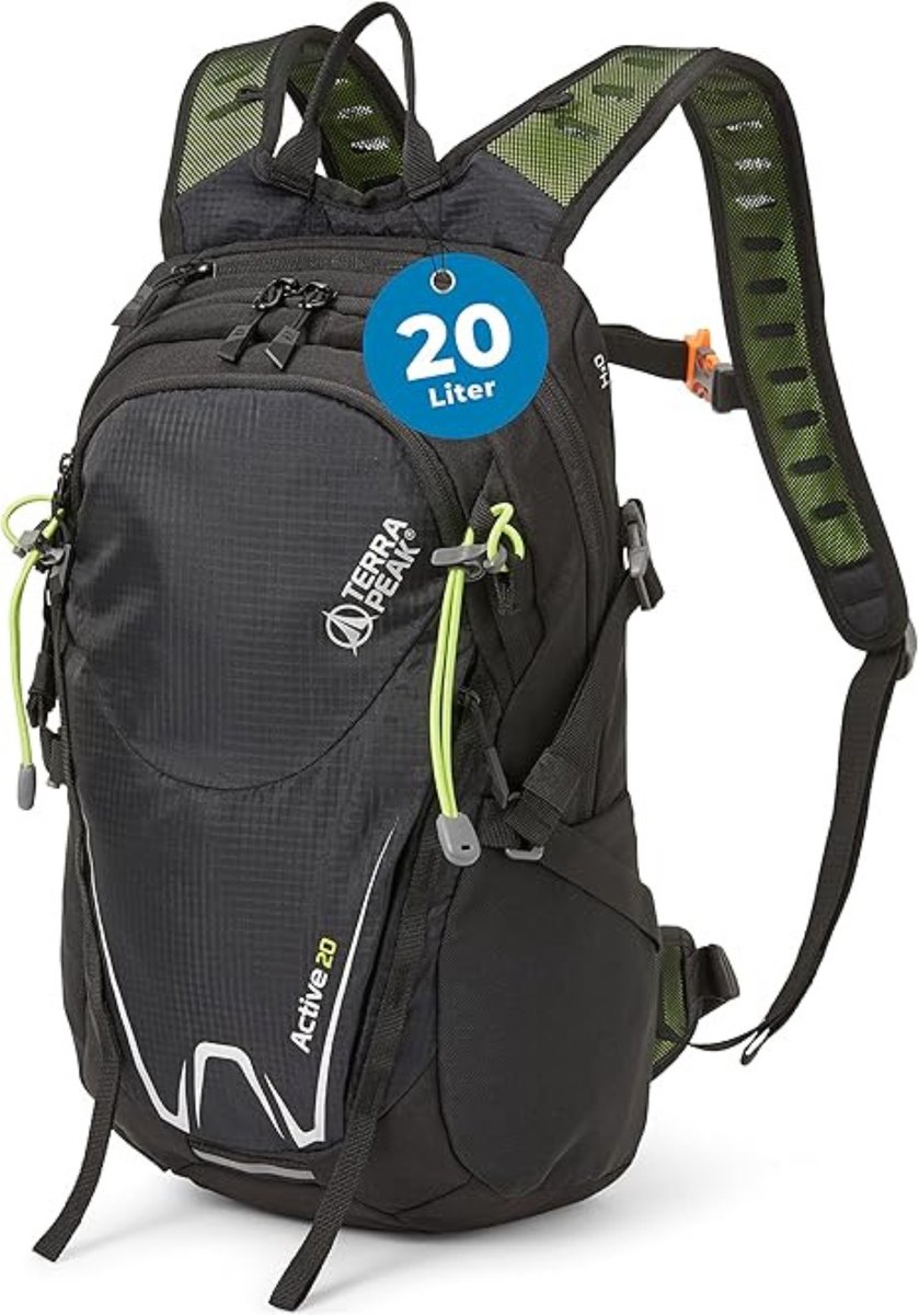 Terra Peak wandelrugzak 20L Active 20 Premium (klein) Trekkingrugzak met rugventilatie, regenhoes en drink systeemhouder, gemaakt van ademend 3D Air Mesh, outdoor dagrugzak met heupriem