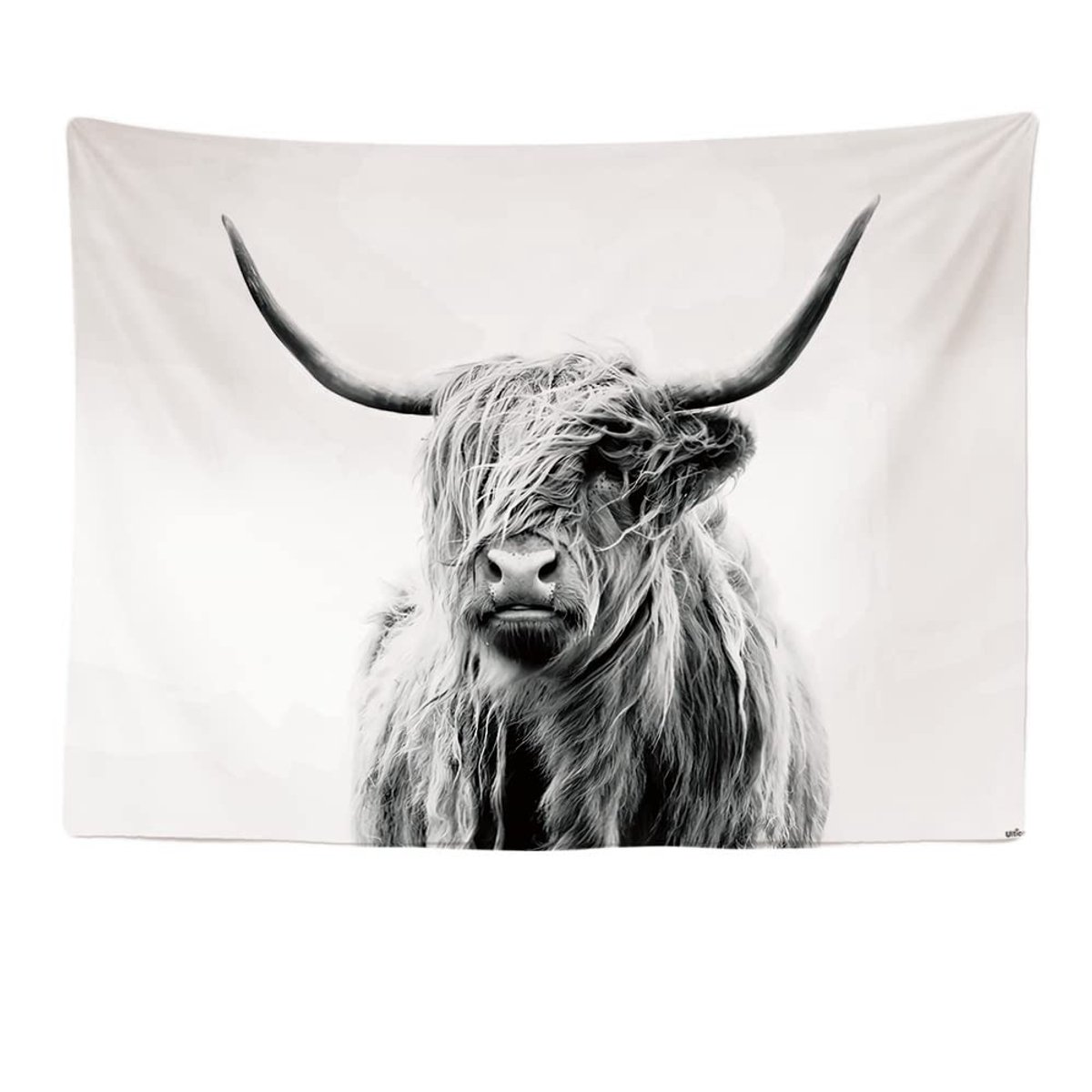 Ibenzoa Groot wandtapijt met Schotse Hooglander print voor stijlvolle interieurdecoratie zwart wit