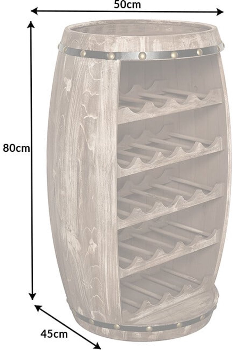 Authentiek wijnrek BODEGA 80cm naturel grenen wijnvat Shabby Chic - 38962