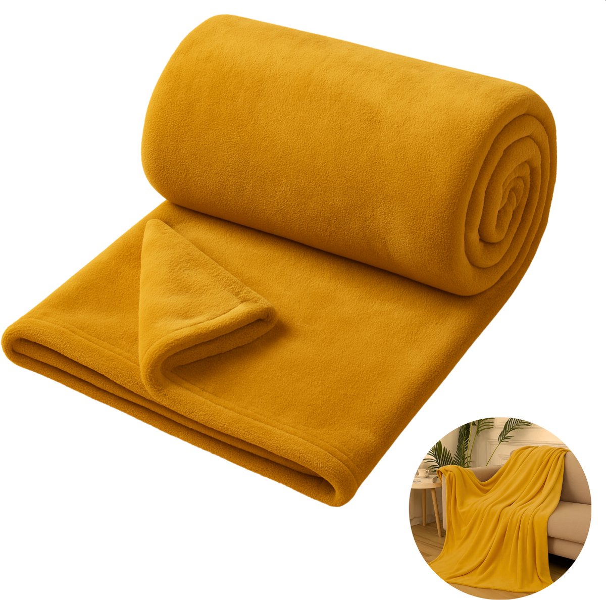 Cheqo® Fleece Deken - Geel - 150x200 cm - Super Zacht Materiaal - Woondecoratie Woonkamer - Polyester Fleece - Wasmachine Wasbaar - Dekentje voor Bank Of Bed - Stijlvolle Kleur - Deken - Plaid