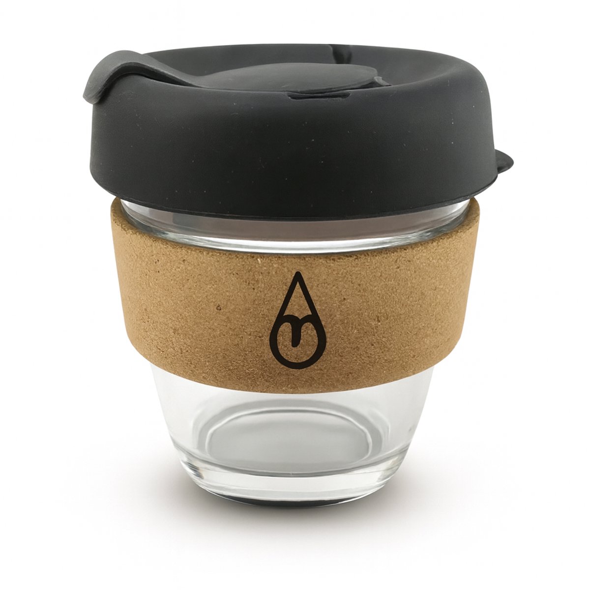 Motivai Koffiebeker To Go – 225ML (8oz) – Herbruikbare Isolerende Coffee Cup met Kurken Band – Lekvrij & BPA-vrij Glas – Duurzame Thermosbeker – Transparant