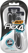 Bic Flex 4 Nano Tech scheermesjes, 4 mesjes, met zilverkleurig en zwart handvat.
