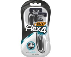 BIC Flex 4 - Wegwerp Scheermesjes - Voor Mannen - 4 Bewegende Scheerbladen - Heren Scheermes met Draaibaar Hoofd - 3 stuks