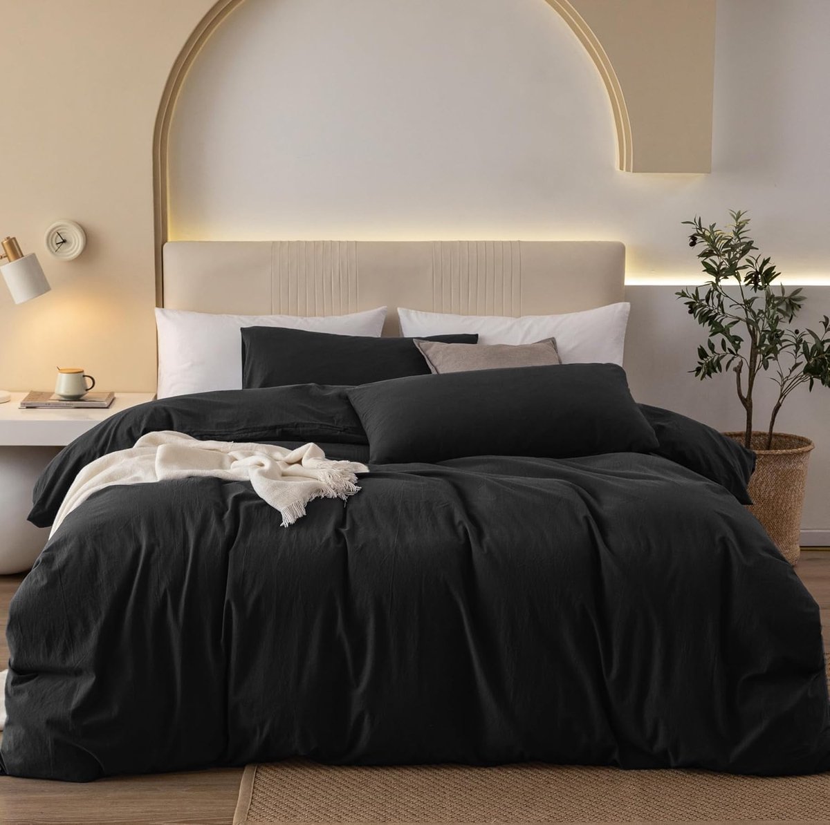 Azomor® Zacht en Ademend Katoenen Bedlinnen Set voor Dubbel Bed in Zwart Antraciet