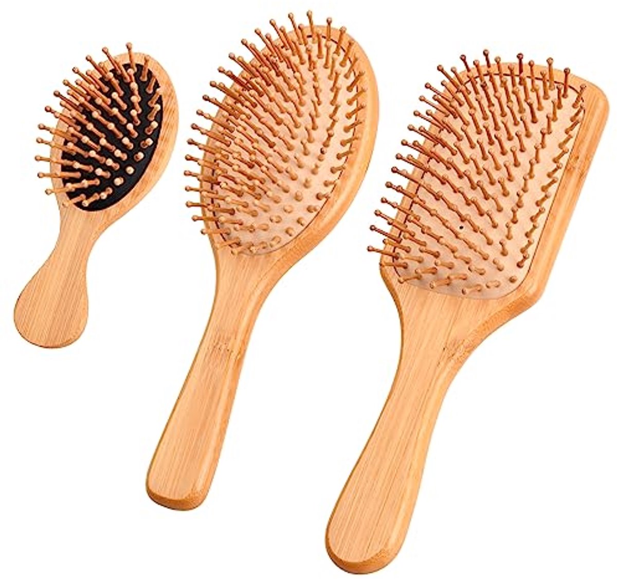 Image of 3 Stuks Bamboe en Beuken Luchtkussen Haarborstels - Zachte Ontwarrende Paddle Borstels voor Mannen, Vrouwen en Kinderen