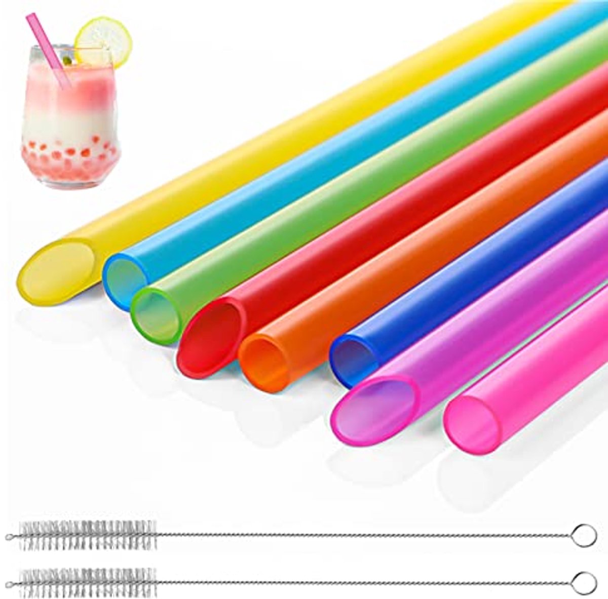 Set van 8 Herbruikbare Bubble Tea Rietjes met Reinigingsborstels