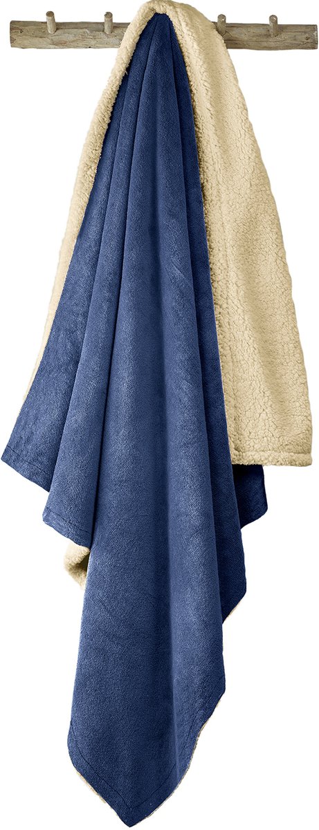 De Witte Lietaer Teddy Fleece Plaid Laya - Royal Blue - XL - 220 x 240 cm - Polyester Blauw