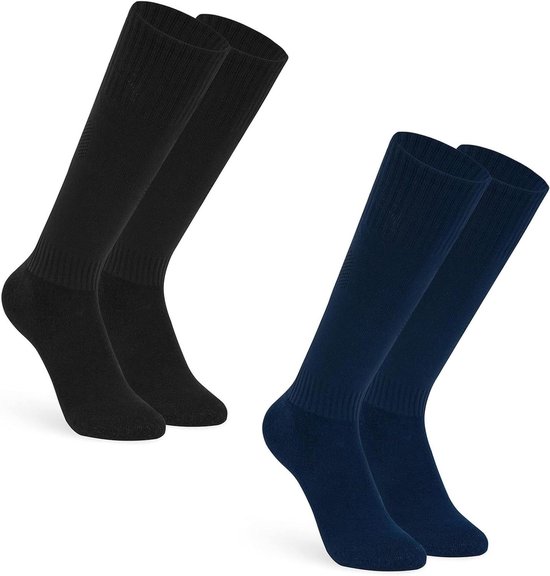 Chaussettes de football Premium pour enfants et hommes - 2 paires - Bleu foncé et noir - Tailles L à XL - Chaussettes de sport pour le football, la course à pied et l'entraînement