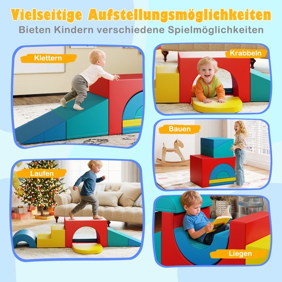 COSTWAY 7-delige schuimbouwstenen, zachte bouwstenen van PU voor kruipen, klimmen en glijden, reuzenbouwstenen van vuurvaste stof, grote bouwstenen XXL, voor kinderen vanaf 1 jaar (rood) van Merkloos — afbeelding 4