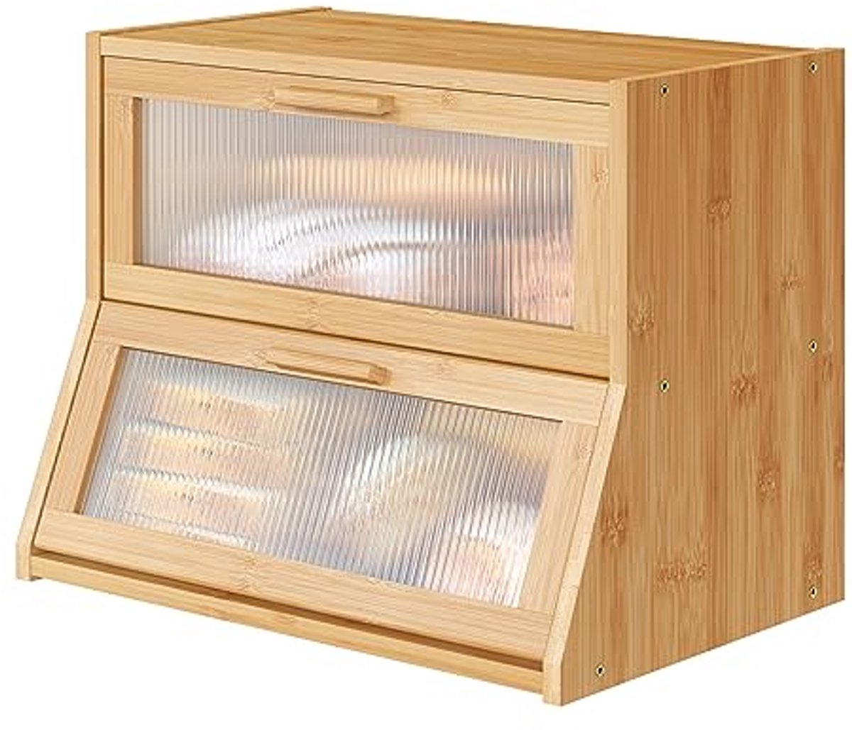 Bamboe Houten Broodtrommel met Dubbellaagse Grote Capaciteit en Acryl Deurpaneel