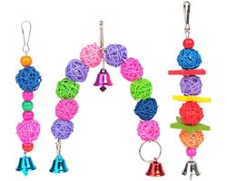 Set van 3 stuks - Vogelspeelgoed - Kleurrijke papegaaienstokken - Speelgoedkooiaccessoires - Hangend speelgoed met kralenbel in de vorm van een papegaaienstok - Geschikt voor parkieten, valkparkieten en tortelduifjes