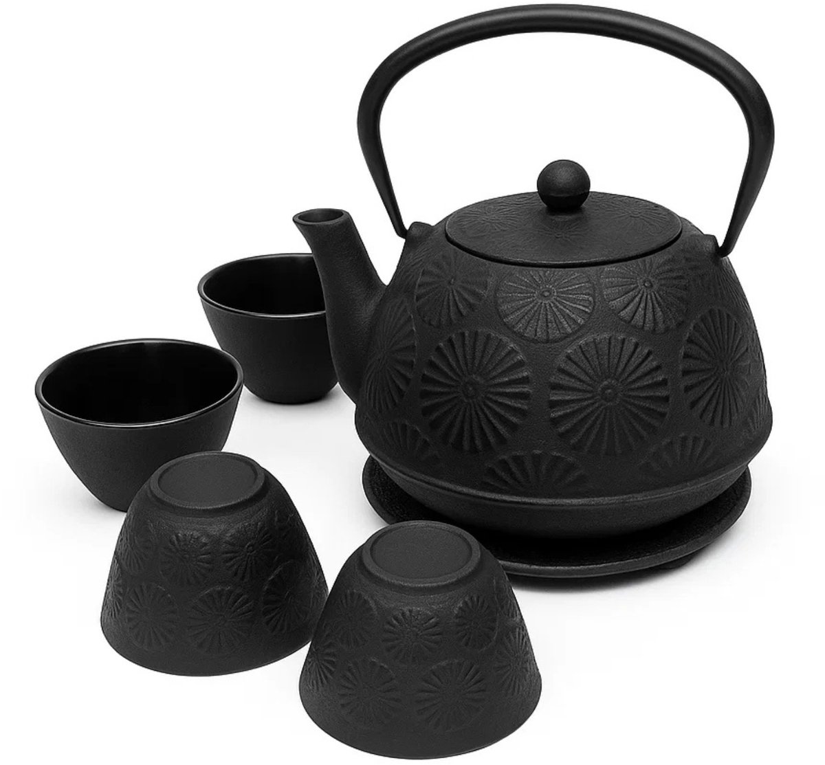 Gietijzeren theepot met kopjes en onderzetter KOGA, 1200 ml
