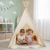 Sunny Vera Tipi Tent Crème voor kinderen – Wigwam Speeltent met raam van katoen – Tipi tent kinderen met Vloermat – 110x110x160cm – Stokken van hout