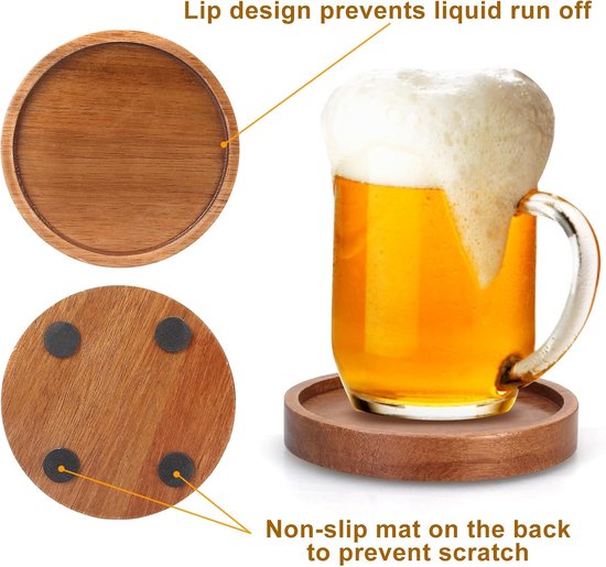 Synctos Sous-Verres En Bois - Set De 8 - Design Rond Élégant