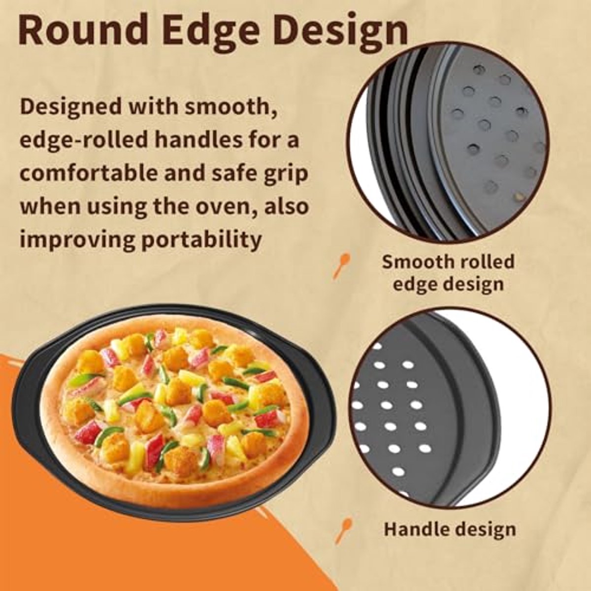Pizzapannen voor Oven - Set van 2 Antiaanbak Ronde Pizzaplaten van Koolstofstaal, 35,5 cm met Handvat