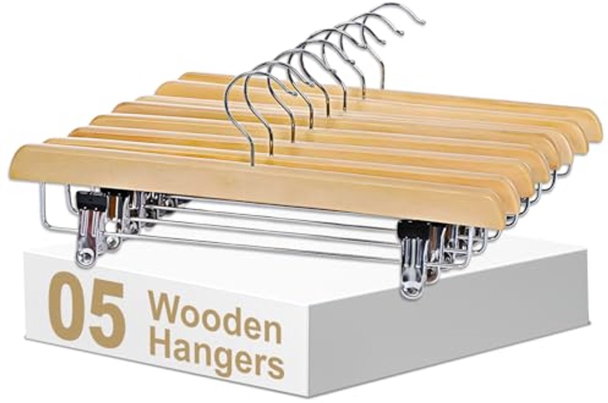 Houten Kleding Hangers voor Rokken en Broeken - Set van 5