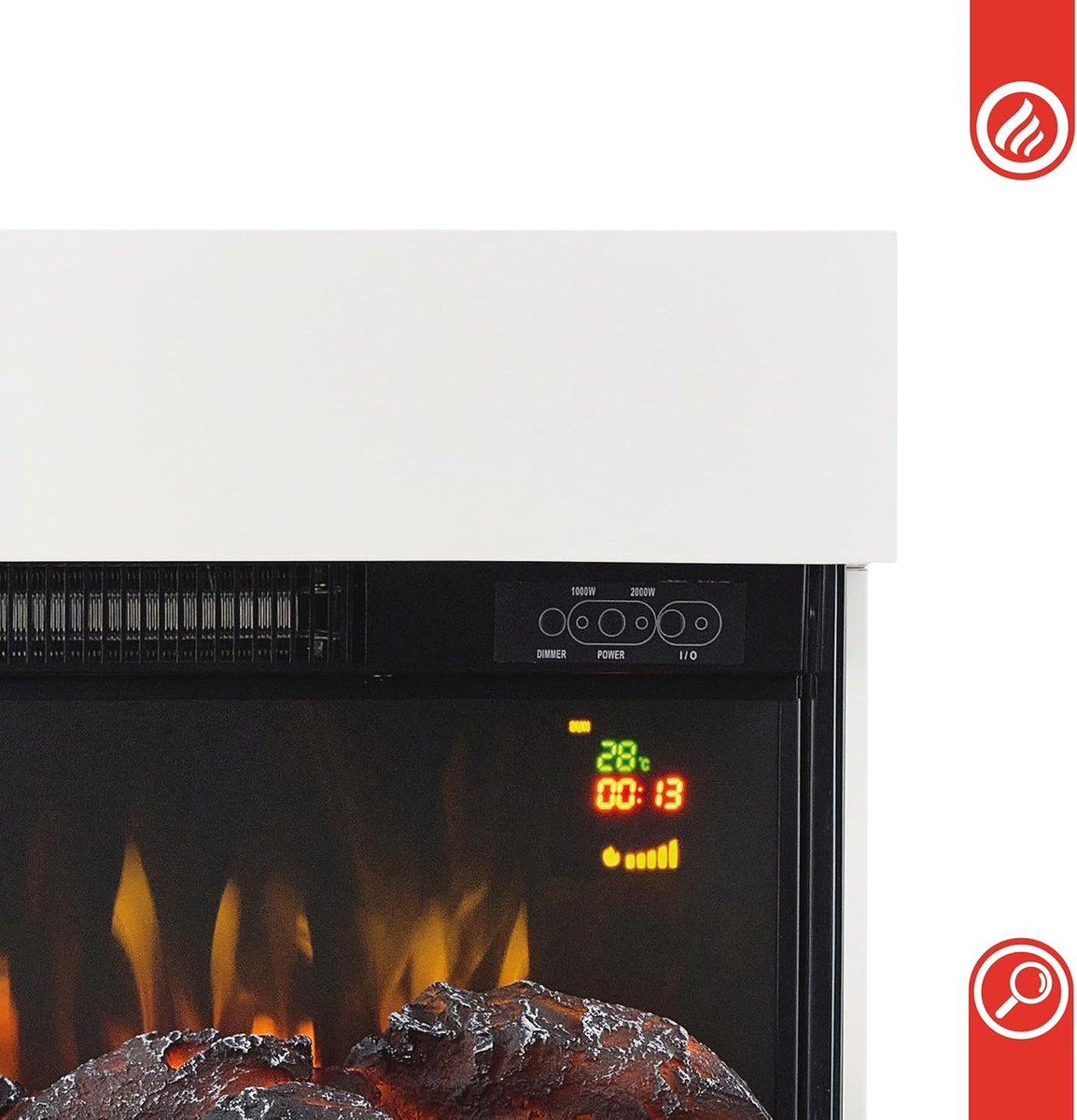 Elektrische Open Haard Ganeey LumiHeat 3D – Vrijstaande Sfeerhaard met Verwarming & Afstandsbediening – Realistisch 3D Vlameffect – LED Dimmer, Timer, Oververhittingsbeveiliging – Modern Design – Wit – 2000W
