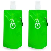 Motivai Opvouwbare Drinkflessen – Set van 2 – 480ML – Lichtgewicht Waterzak met Karabijnhaak – Herbruikbare Drinkfles voor Festival, Reizen & Outdoor – Groen