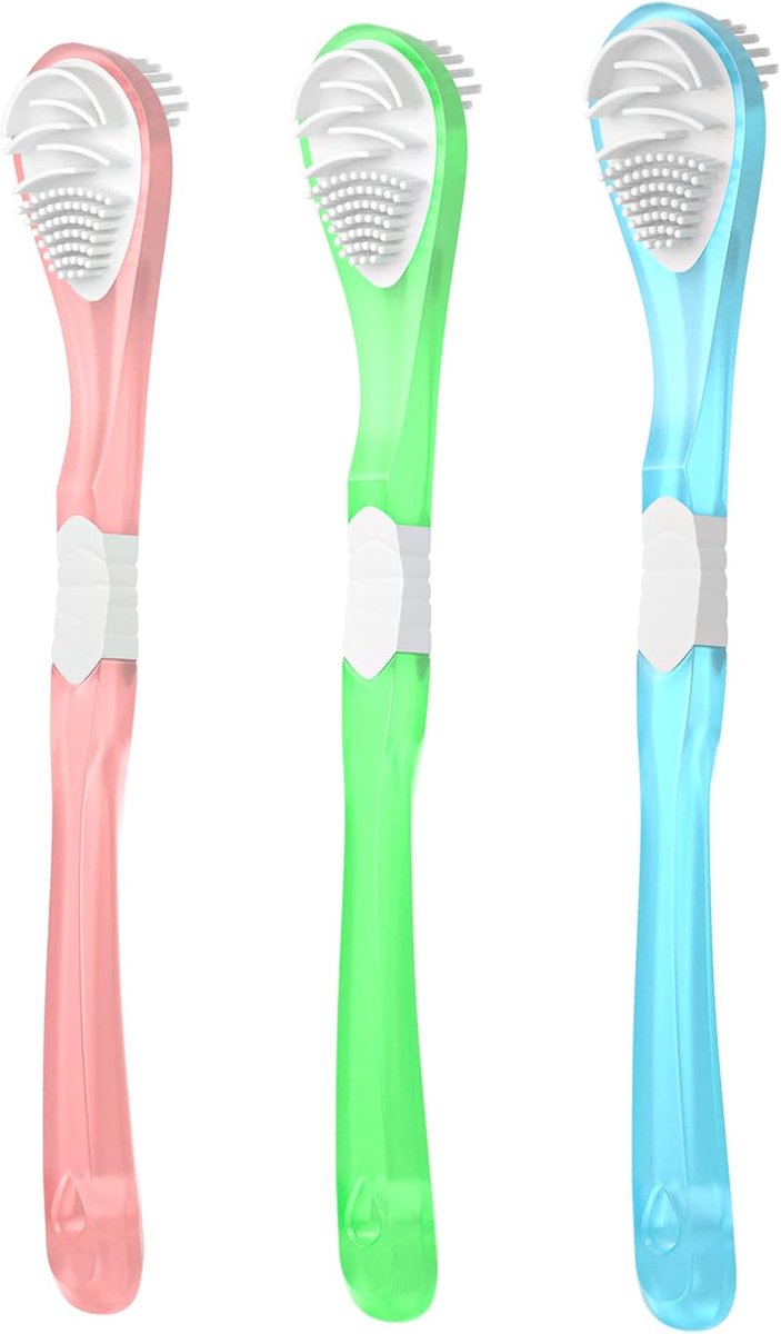 3-pack tongschraper voor volwassenen - Zachte dubbelzijdige tongreinigingsborstel - Draagbare mondmassageborstel van voedingskwaliteit