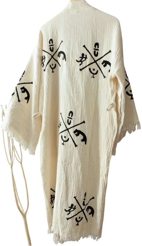 Ederlezi - Mousseline Kimono Gobeklitepe – Ademend mousseline 100% katoen - Houten Gobeklitepestempel - Beige