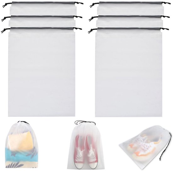 Lot de 6 sacs de rangement, sac de voyage à cordon pour chaussures, sac de rangement transparent et étanche, sac de voyage, peut être utilisé pour ranger chaussures, vêtements, serviettes, articles de toilette et speelgoed (30 x 40 cm)