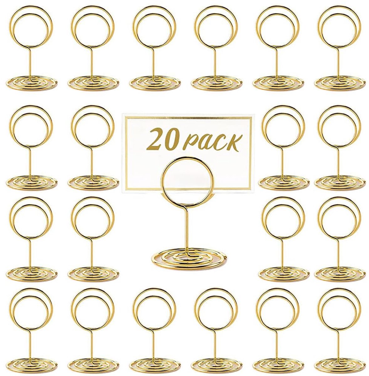 20pcs Round Gold Name Card Holder, Place Card Holder, Wedding Gold Card Holder, Mini Metal Table Number Holder, Table Number Holders for Restaurants, Weddings and Parties