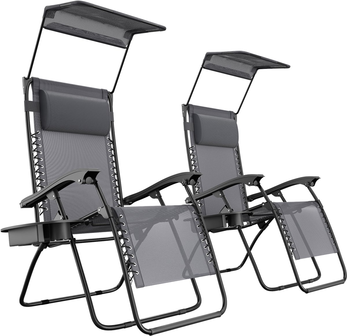 Bol.com LifeGoods Opvouwbare Tuinstoelen - Verstelbaar Zonnescherm - Ligstoel Tuin - 2 Stuks - 30°-90° Verstelbaar - Metaal - Do... aanbieding
