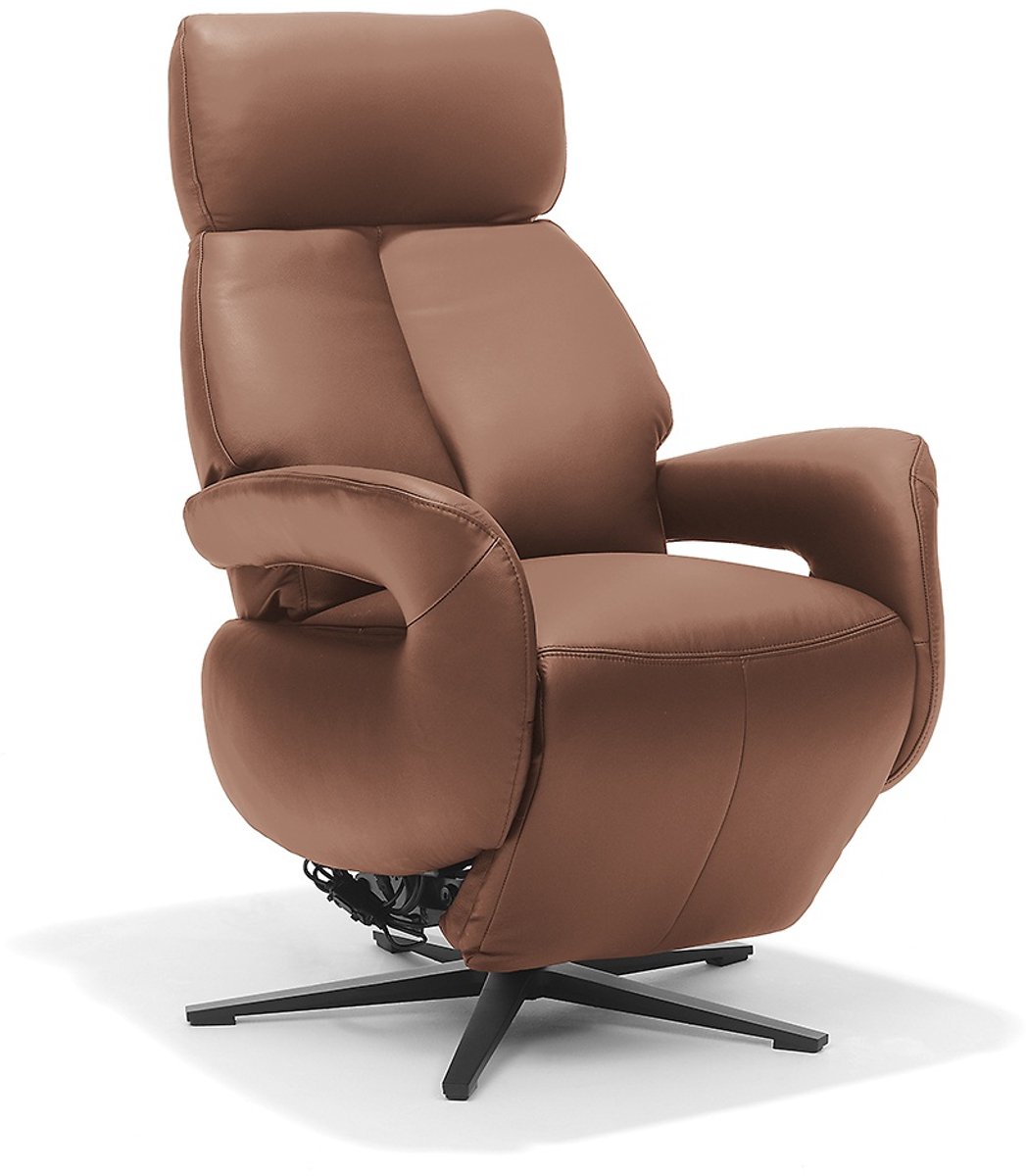 Relaxfauteuil Milo – Echt leer – Sta-op stoel - Elektrisch Verstelbaar – Met accu – 2 Motoren – 360° Draaibaar – Cognac – foto 6