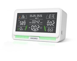 INKBIRD Draadloze 10-in-1 Luchtkwaliteitsmeter – CO₂, PM2.5, HCHO, TVOC – App & Display – Model IAQM-129-W White 2025