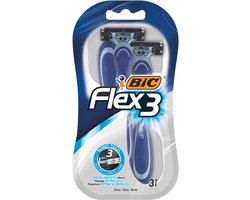 BIC Flex 3 - Wegwerp Scheermesjes - Voor Mannen - 3 Bewegende Scheerbladen - Heren Scheermes met Draaibaar Hoofd - 3 stuks