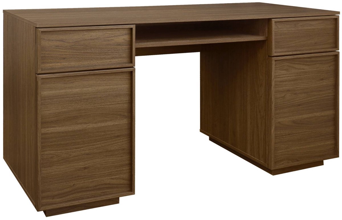 sweeek Bureau houtdecor bureau 2 deuren 2 laden 1 nis l 140 x b 55 x h 77cm - kuba Walnoot