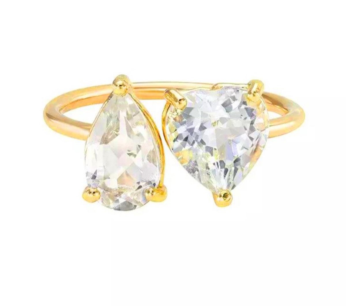 Merlie ring - Open Ring met Dubbele Pear Cut Zirkonia - Sterling Zilver 925 - 18K verguld - Dames Ring - Elegant & Trendy Design voor Elke Gelegenheid