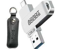 AdroitGoods USB-A/USB-C stick met hoes – 128GB – USB 3.1/10Gbps – Metaal – Premium Opslag - zilver