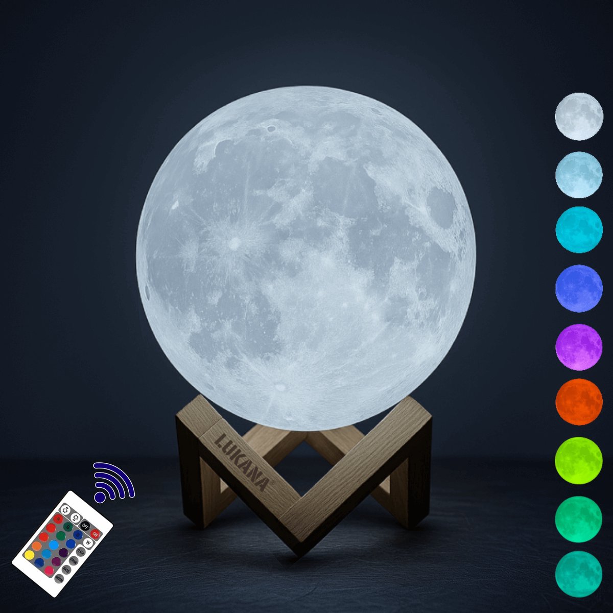 Lukana Maanlamp 3D Tafellamp 15 cm - Maan Lamp - 16 Dimbare LED Kleuren & Afstandsbediening - Oplaadbaar - Extra Realistisch
