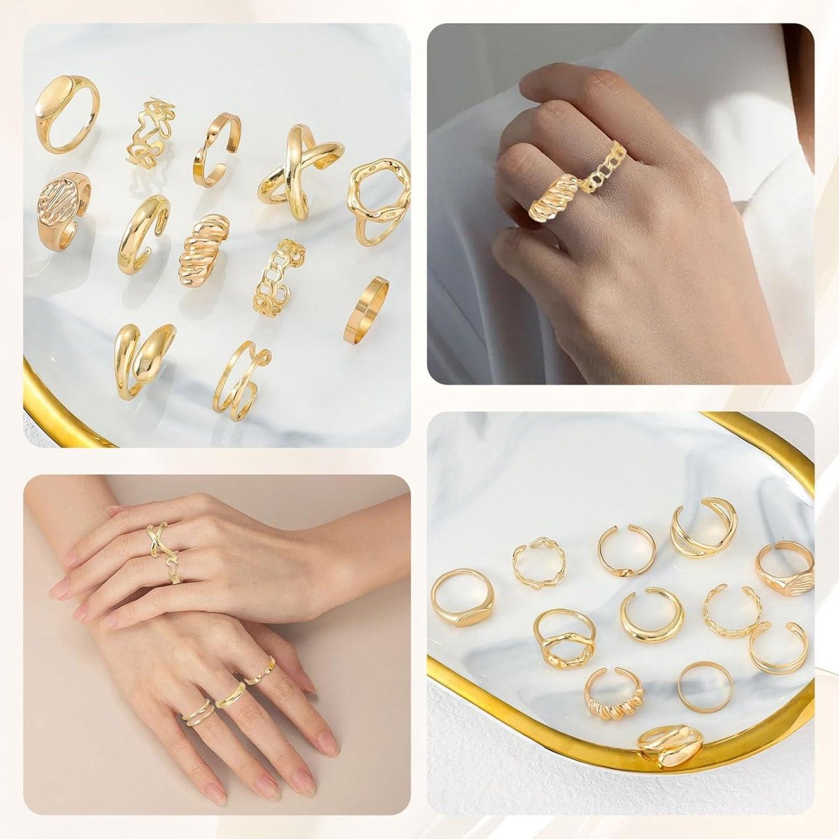 Hebterrka gouden knokkelringen set voor vrouwen, sierlijk, eenvoudig, trendy, schattige stapelbare vingerringen, pakket, stapel en laag op duim en knokkels, gemengde maten