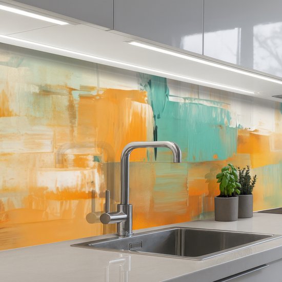 Zelfklevende Keukenachterwand 60x250 Cm - Abstract Blauw Wit | Luxe Glaslook Spatscherm Voor Een Stralende Keuken