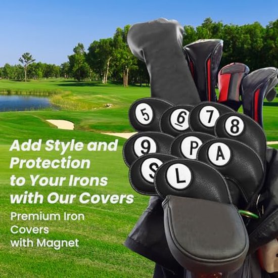 Golfclub Hoofd Covers voor Ijzers - Magnetische Sluiting, 9 Stuks Set, Deluxe Synthetisch Leer van Merkloos — afbeelding 4