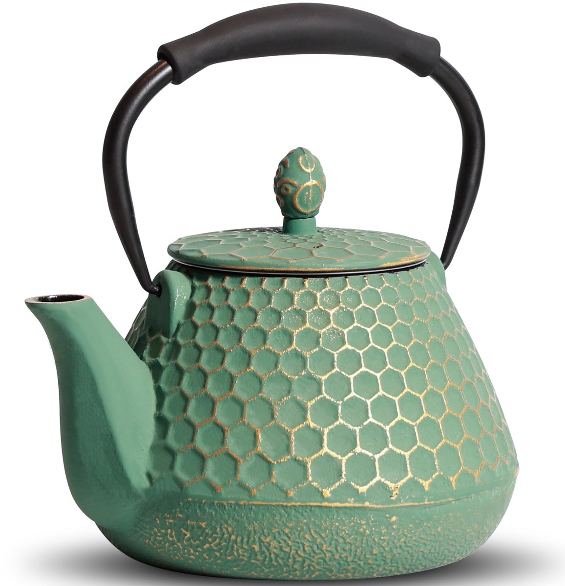 Azomor® Handgemaakte gietijzeren theepot met siliconen handgreep en infuser, 950 ml